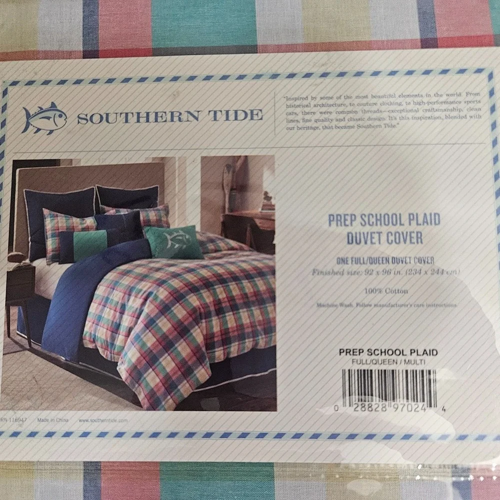 Southern Tide Prep School Plaid Full/Queen Duvet Cover 100% COTTON